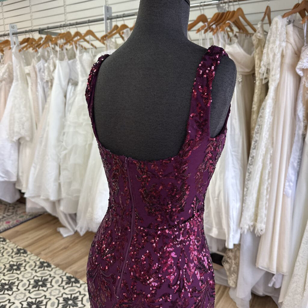 Burgundy Sequin Side Slit Long Formal Dress Small