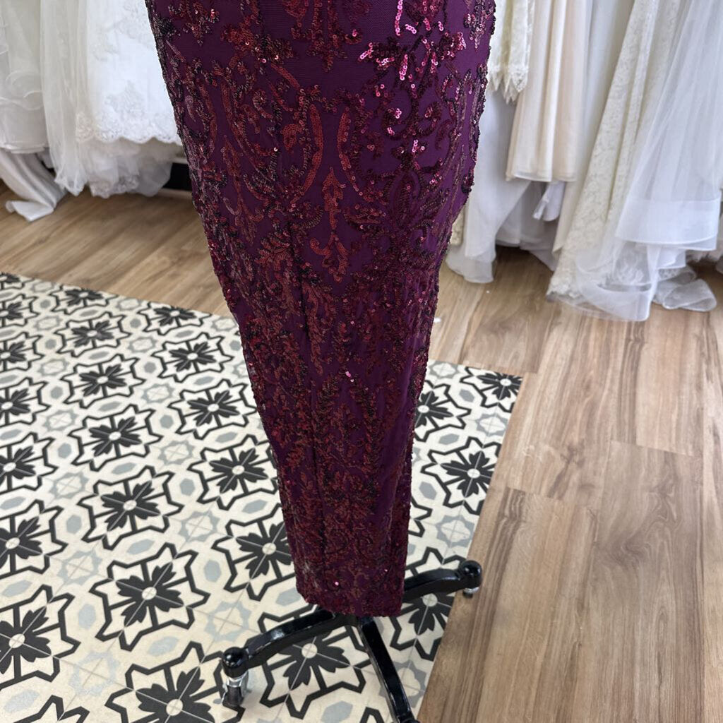 Burgundy Sequin Side Slit Long Formal Dress Small