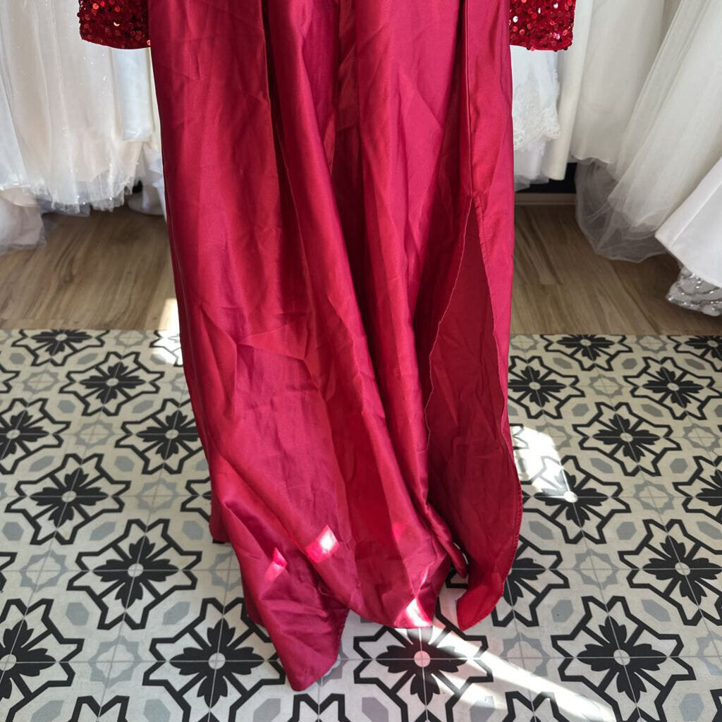 Red Sequin Long Sleeve Top Long Formal Dress Small