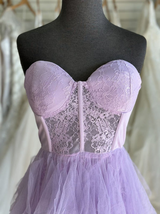 Purple Lace/ Tulle Strapless Long Formal Dress Large