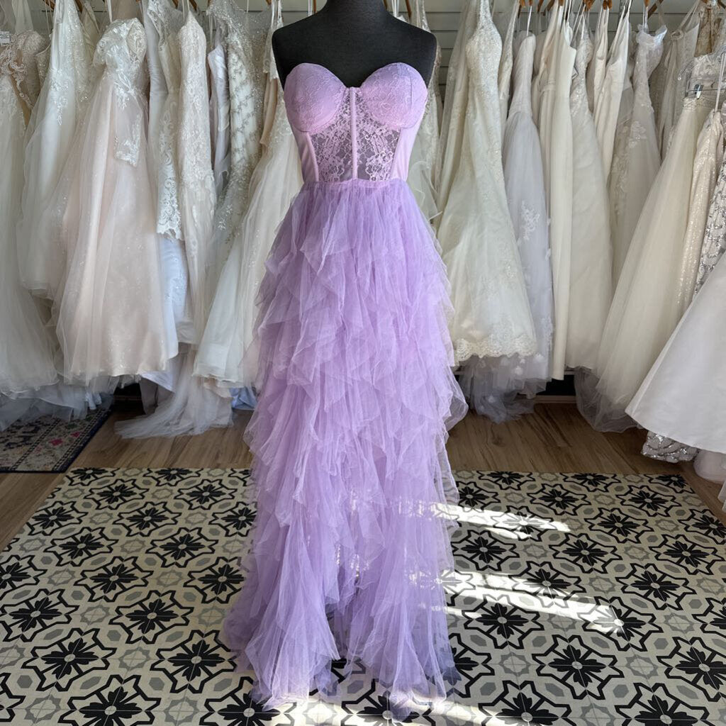 Purple Lace/ Tulle Strapless Long Formal Dress Large