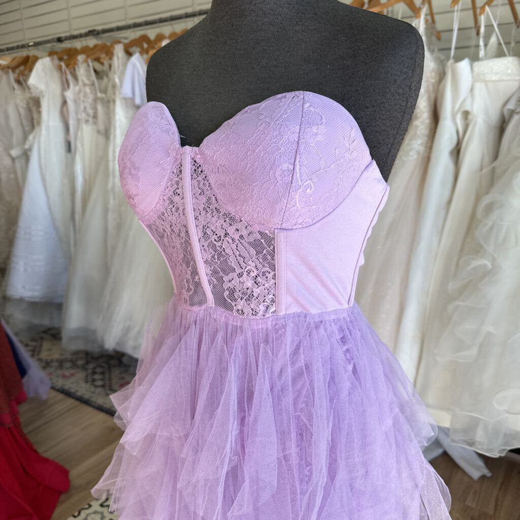 Purple Lace/ Tulle Strapless Long Formal Dress Large