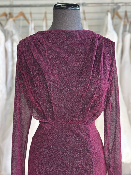 Purple Shimmer Long Sleeve Formal Dress Small