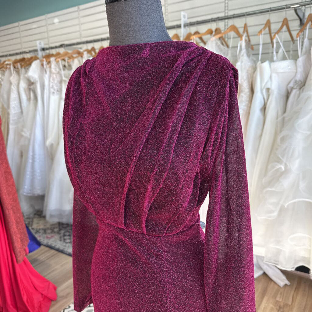 Purple Shimmer Long Sleeve Formal Dress Small