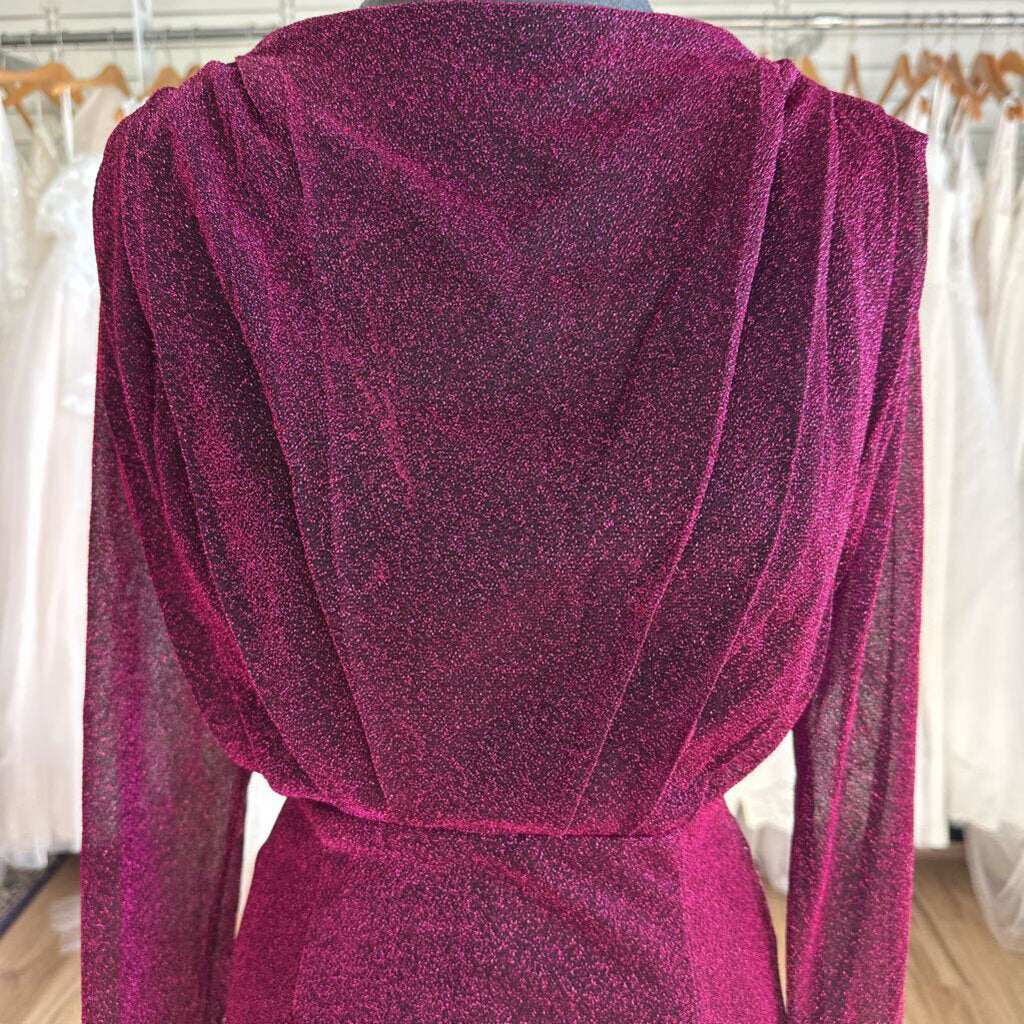 Purple Shimmer Long Sleeve Formal Dress Small