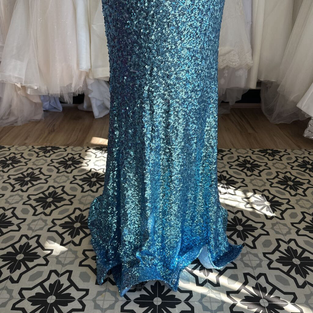 Blue Sequin Off Shoulder Long Formal Dress Large