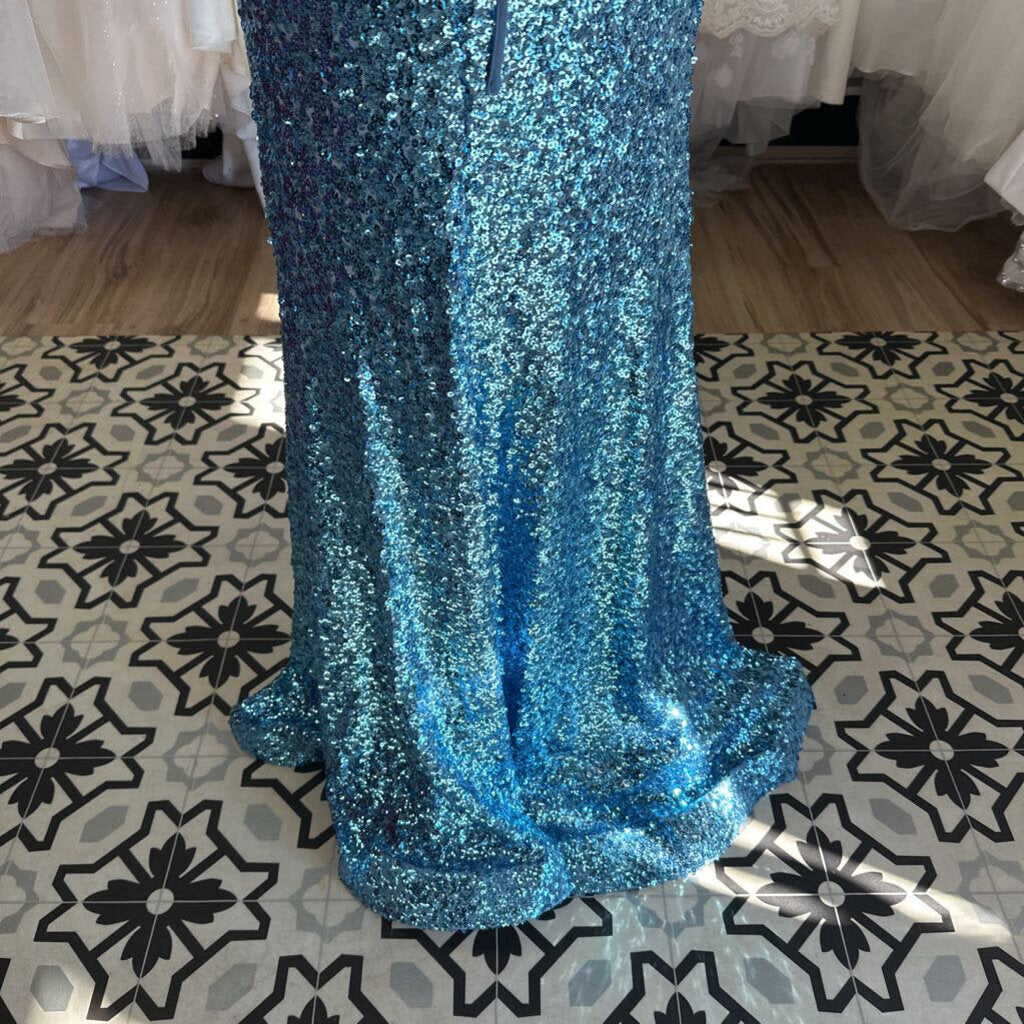 Blue Sequin Off Shoulder Long Formal Dress Large