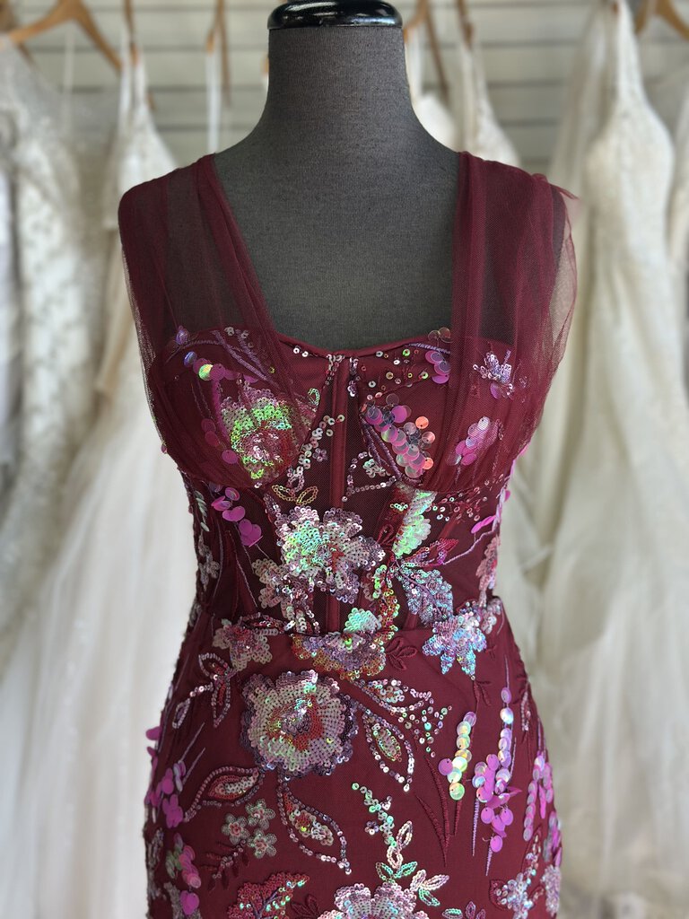 Burgundy Sequin Corset Top Long Formal Dress Small