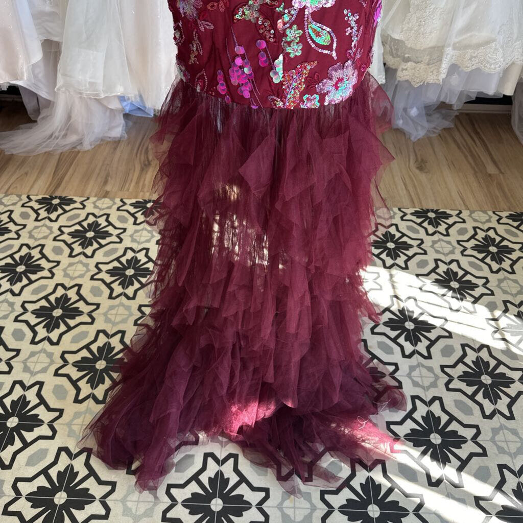 Burgundy Sequin Corset Top Long Formal Dress Small