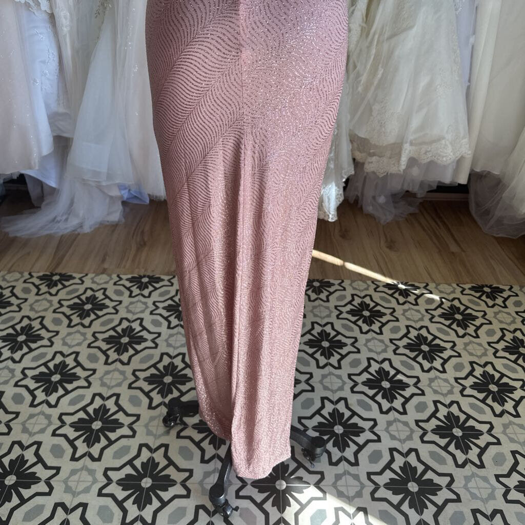 Social Couture Rose Gold Shimmer V Neck Long Formal Dress 1/2