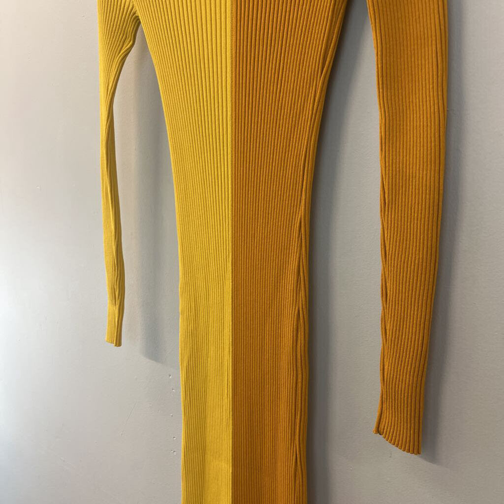 Staud Yellow/ Marigold Long Sleeve Button Front Midi Dress Extra Small