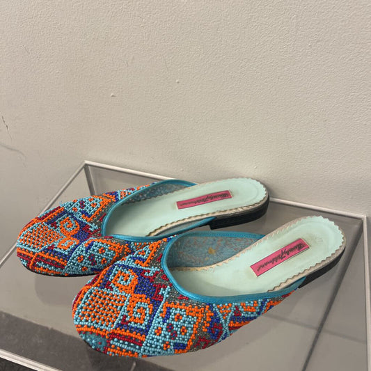 Beverly Feldman Blue/ Multi Slip On Beaded Flats 8.5