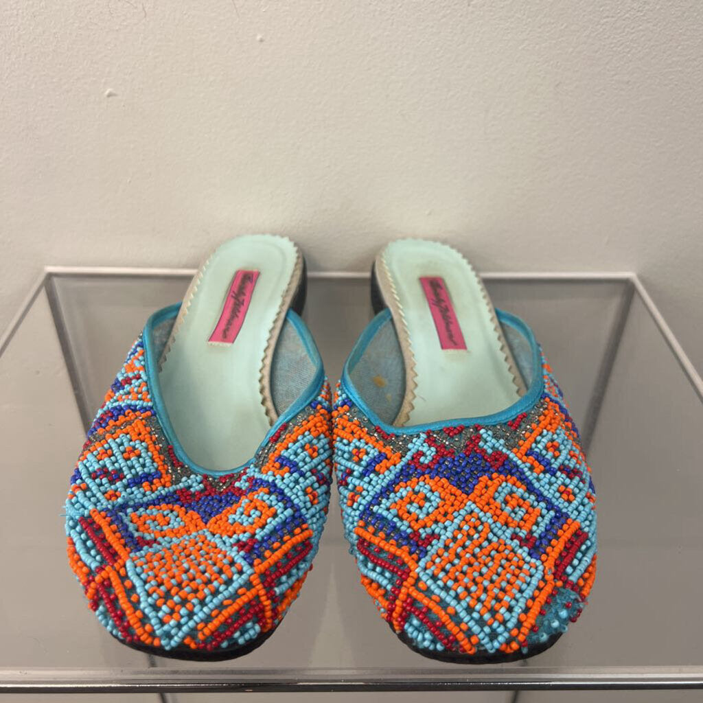 Beverly Feldman Blue/ Multi Slip On Beaded Flats 8.5