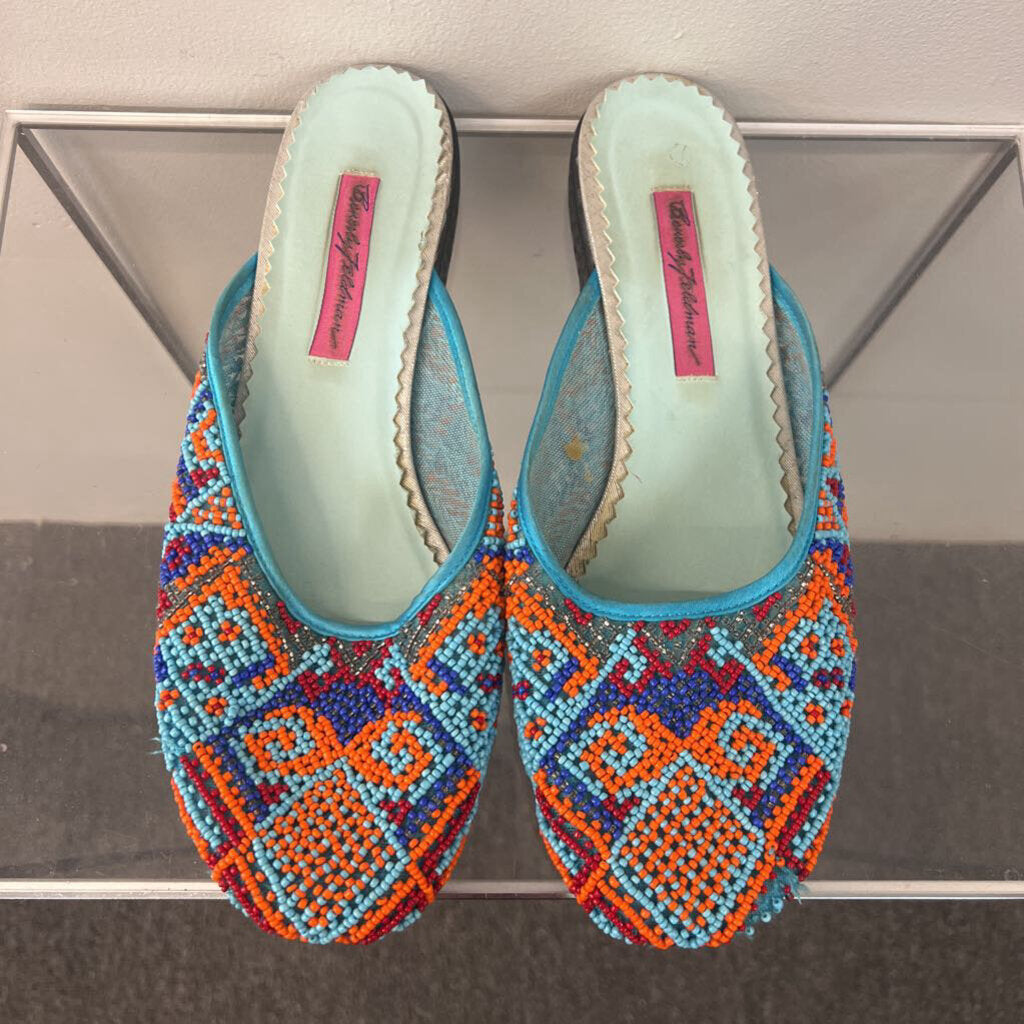 Beverly Feldman Blue/ Multi Slip On Beaded Flats 8.5