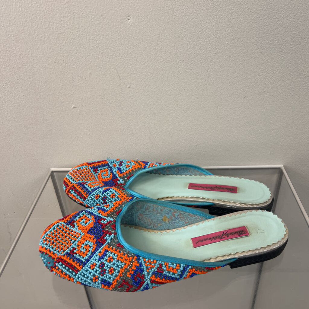 Beverly Feldman Blue/ Multi Slip On Beaded Flats 8.5