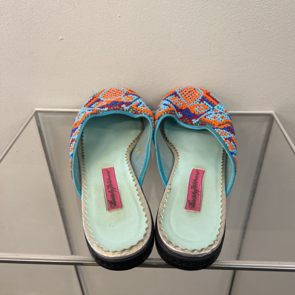 Beverly Feldman Blue/ Multi Slip On Beaded Flats 8.5