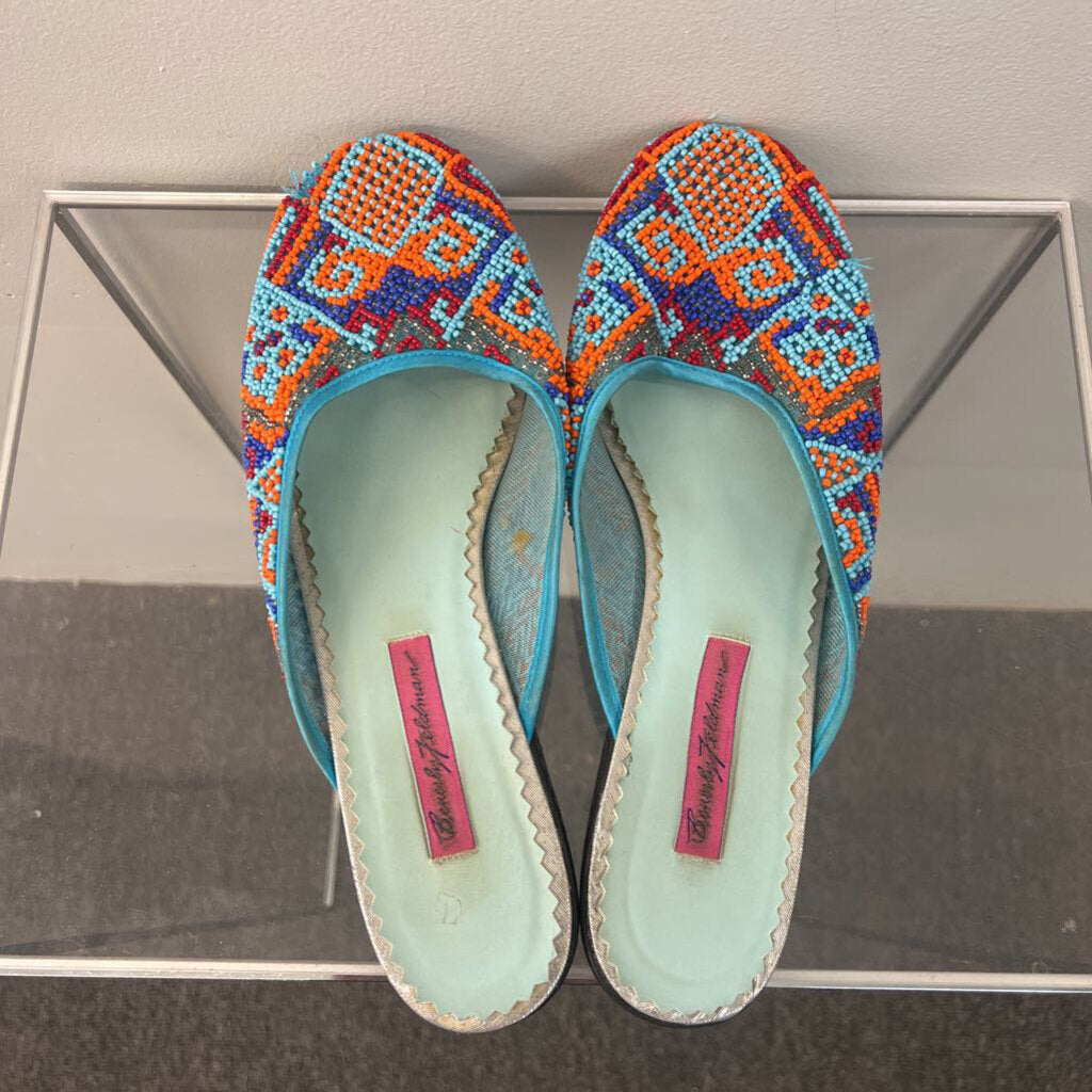 Beverly Feldman Blue/ Multi Slip On Beaded Flats 8.5