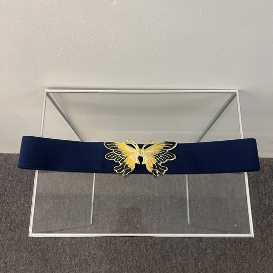 Navy/ Gold Stretchy Butterfly Clasp Belt Medium