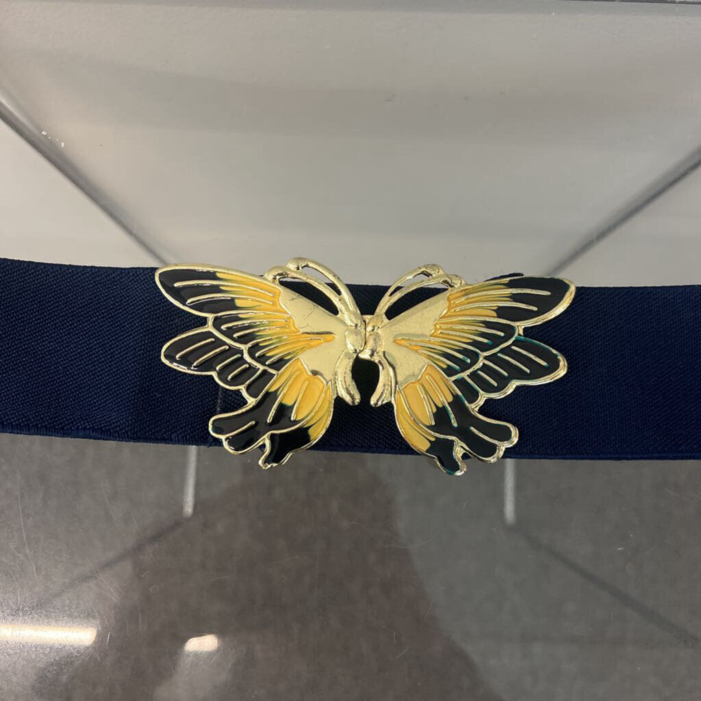 Navy/ Gold Stretchy Butterfly Clasp Belt Medium