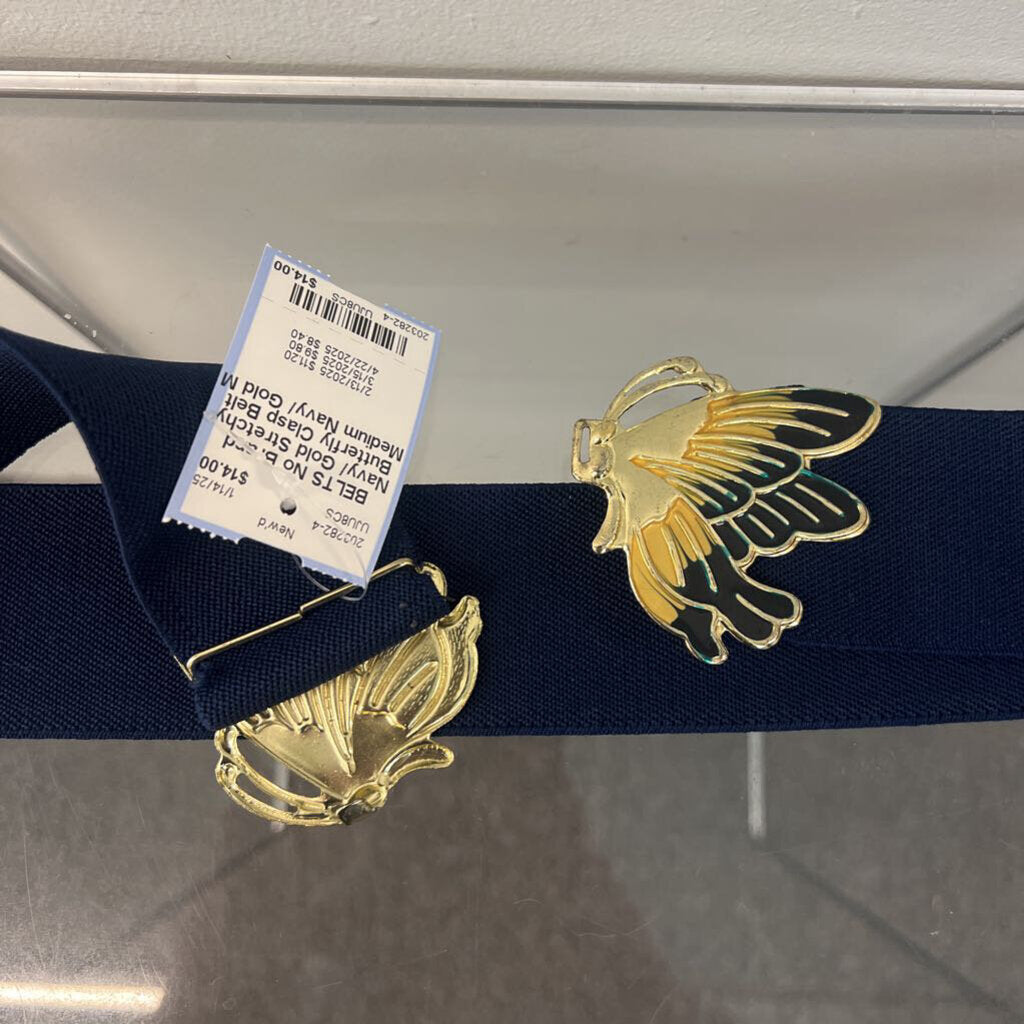 Navy/ Gold Stretchy Butterfly Clasp Belt Medium