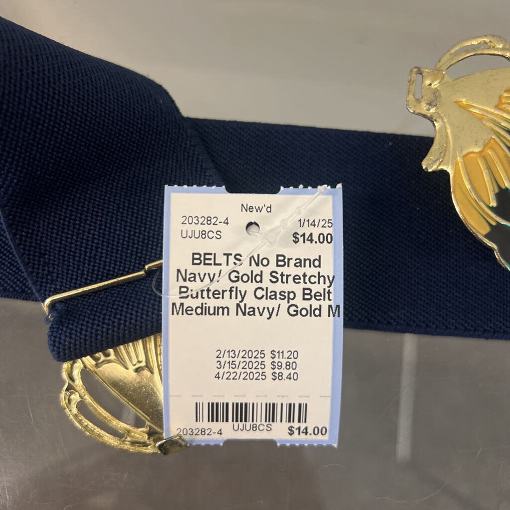 Navy/ Gold Stretchy Butterfly Clasp Belt Medium