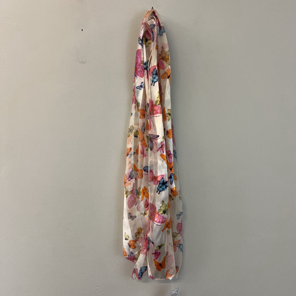 White/ Multi Butterfly Print Scarf