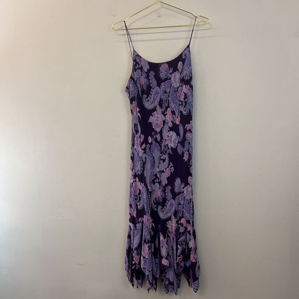 Eva Blue Purple Beaded Paisley Print Midi Dress 12