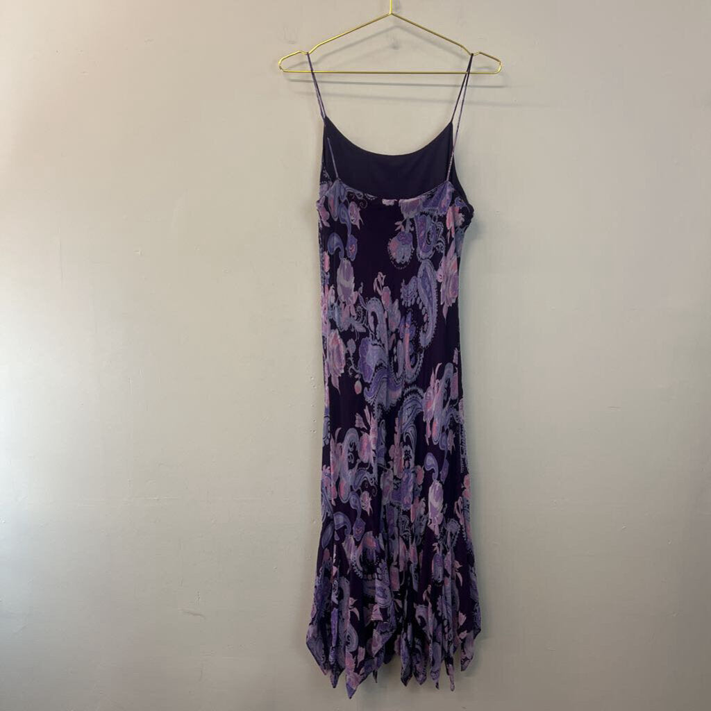 Eva Blue Purple Beaded Paisley Print Midi Dress 12