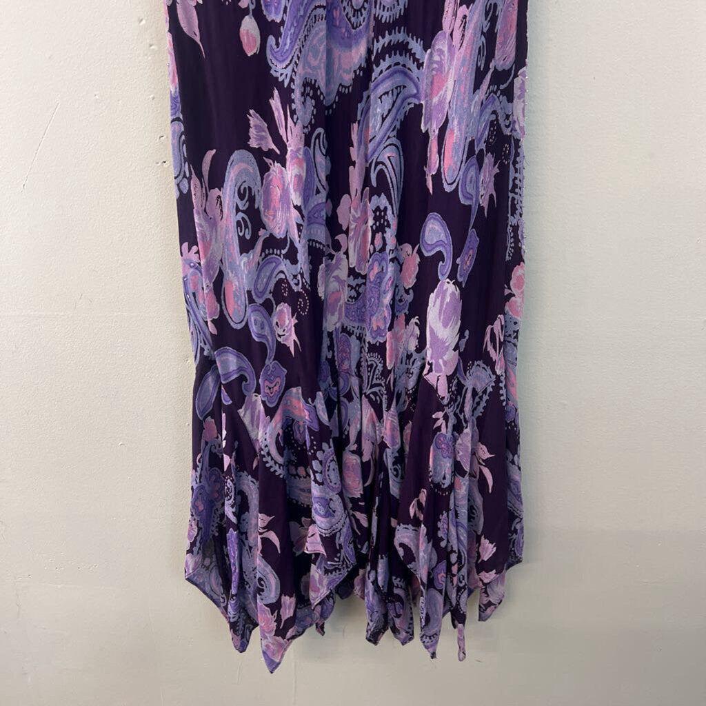 Eva Blue Purple Beaded Paisley Print Midi Dress 12