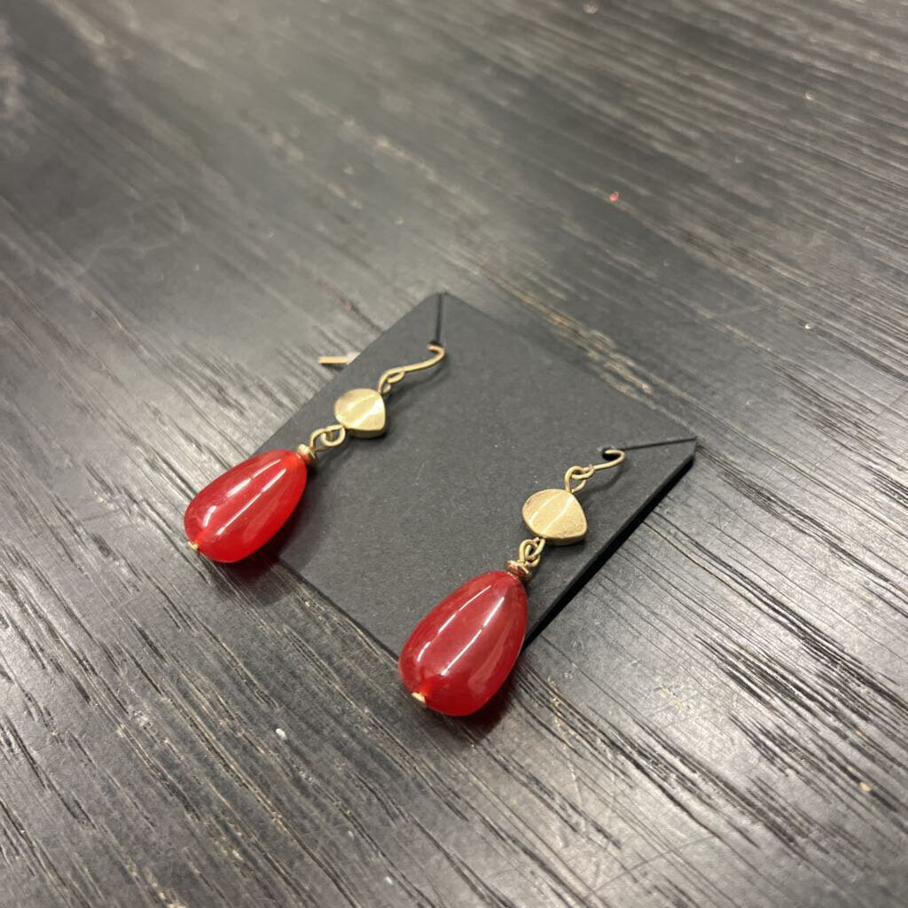 Gold/ Red Stone Drop Earrings