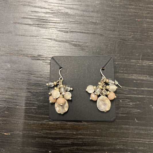 Silver/ Beige Beaded Cluster Drop Earrings