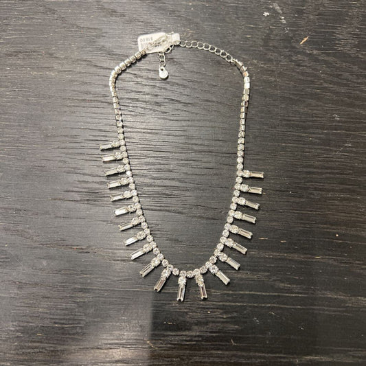 Silver/ Rhinestone Baguette Drop Necklace