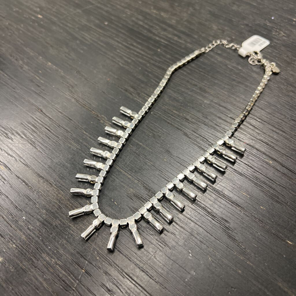 Silver/ Rhinestone Baguette Drop Necklace