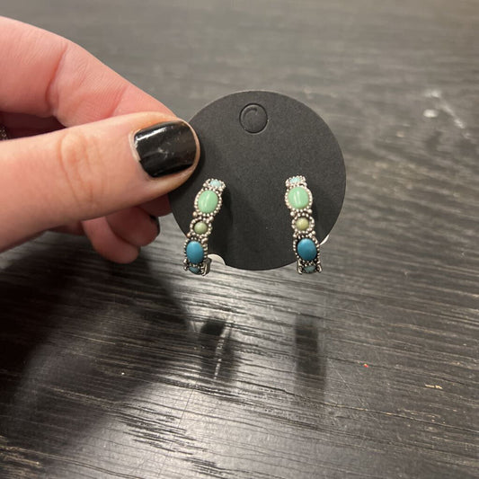 Silver/ Turquoise Half Hoop Earrings