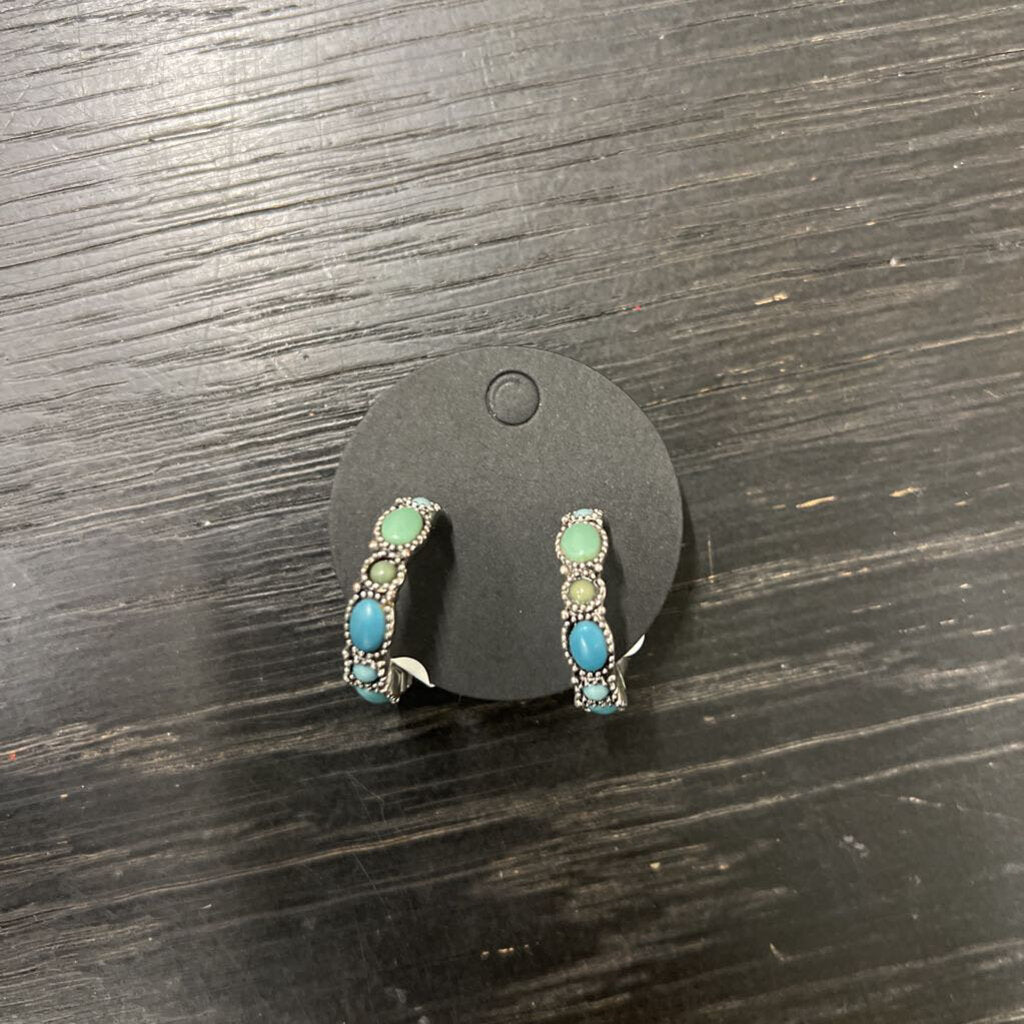 Silver/ Turquoise Half Hoop Earrings