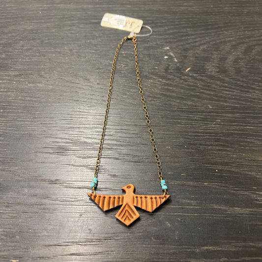 J Forks Brown Leather Bird Necklace