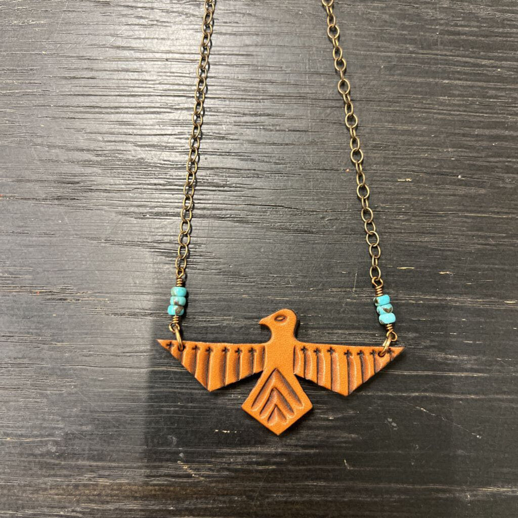 J Forks Brown Leather Bird Necklace