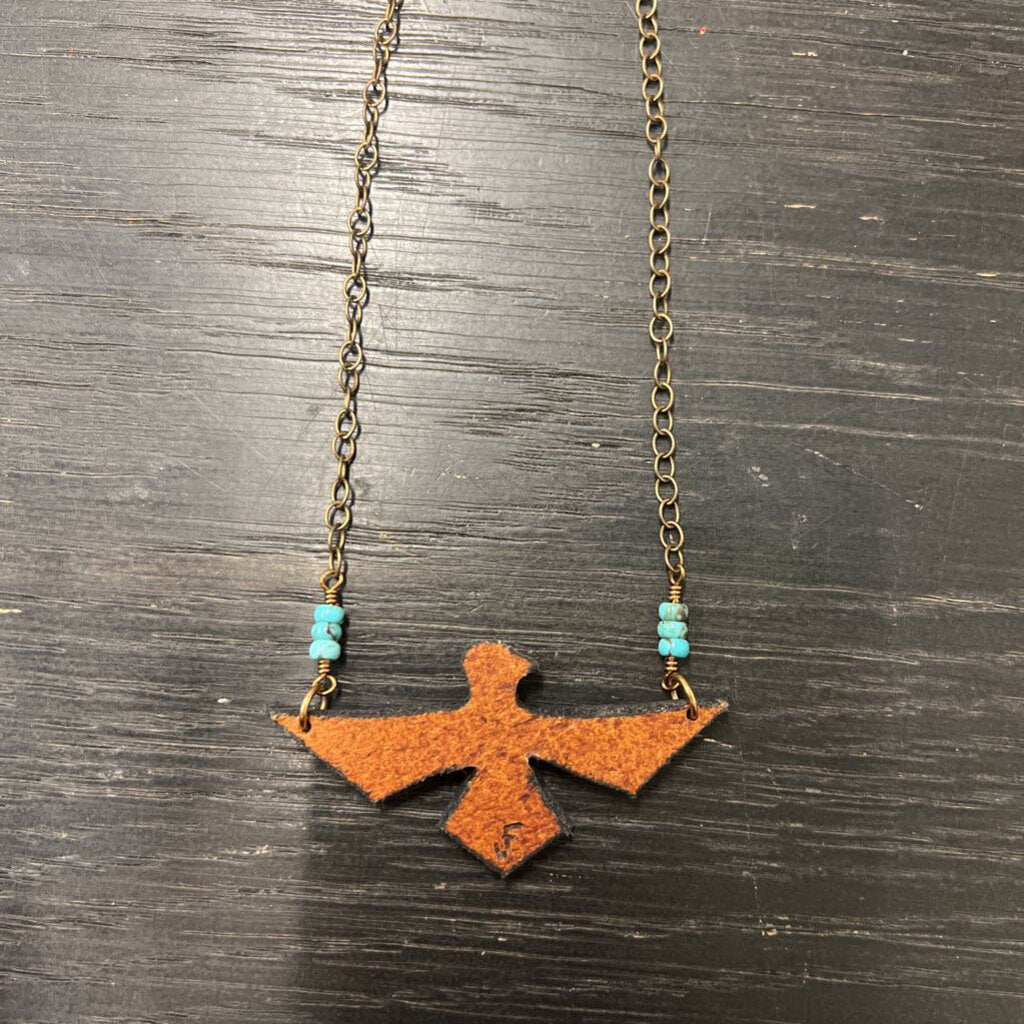 J Forks Brown Leather Bird Necklace