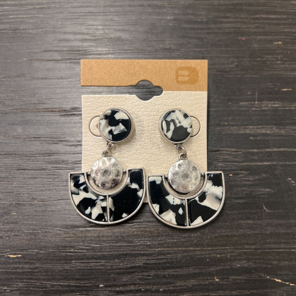 Silver/ Black/ White Drop Earrings