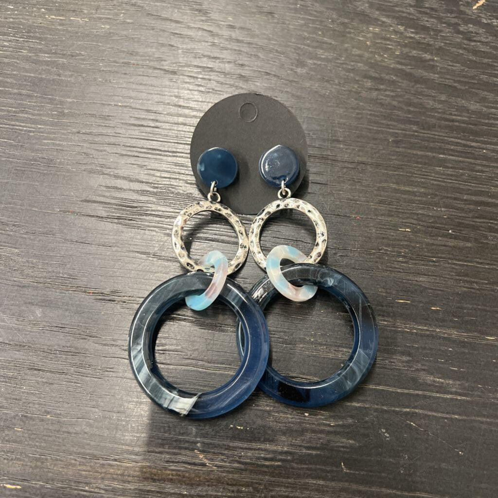 Blue/ Silver Circle Drop Statement Earrings