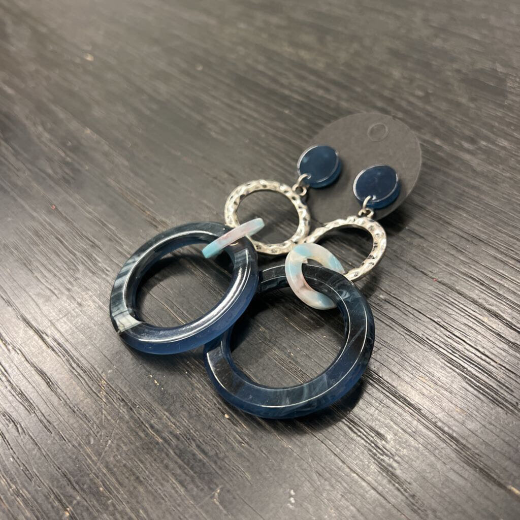 Blue/ Silver Circle Drop Statement Earrings