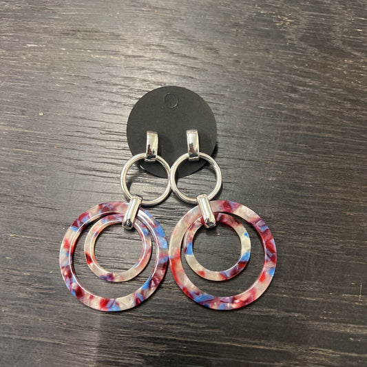 Silver/ Multi Color Circle Drop Statement Earrings