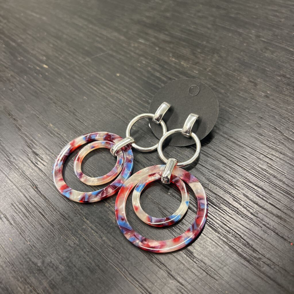 Silver/ Multi Color Circle Drop Statement Earrings