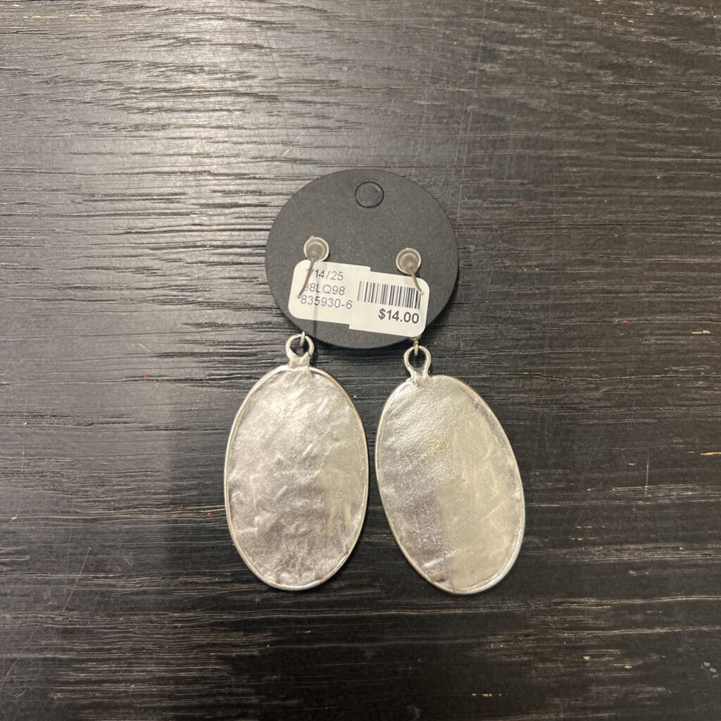 Silver Pebbled Oval Drop Earrings