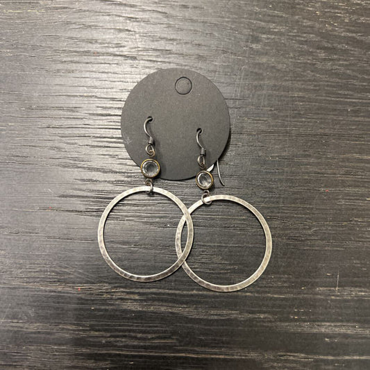 Hammered Silver Circle Drop Earrings