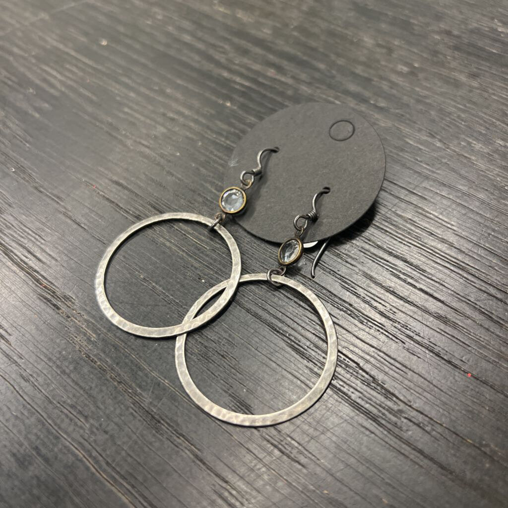 Hammered Silver Circle Drop Earrings