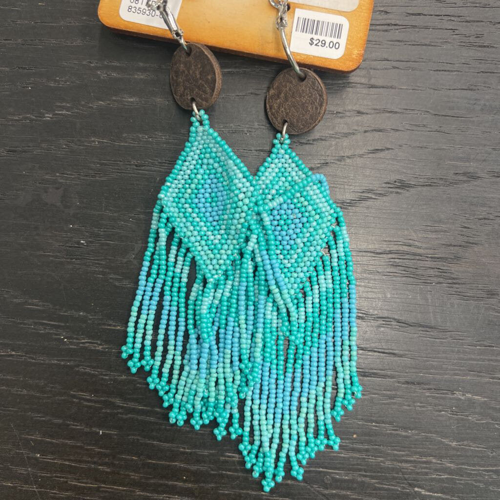 Keep It Gypsy Repurposed Louis Vuitton Blue Beaded Drop Statement Earrings