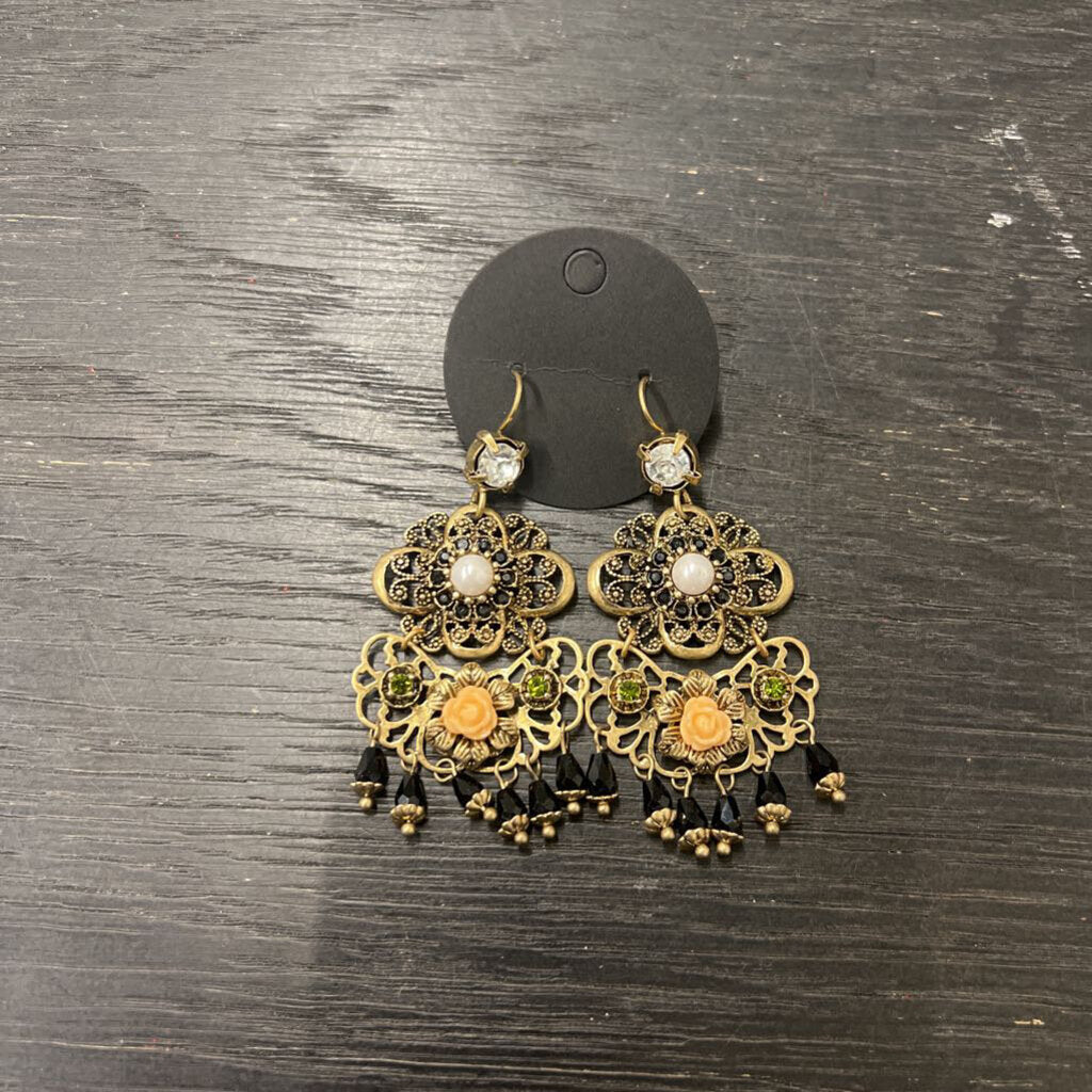 Gold/ Black Chandelier Statement Earrings