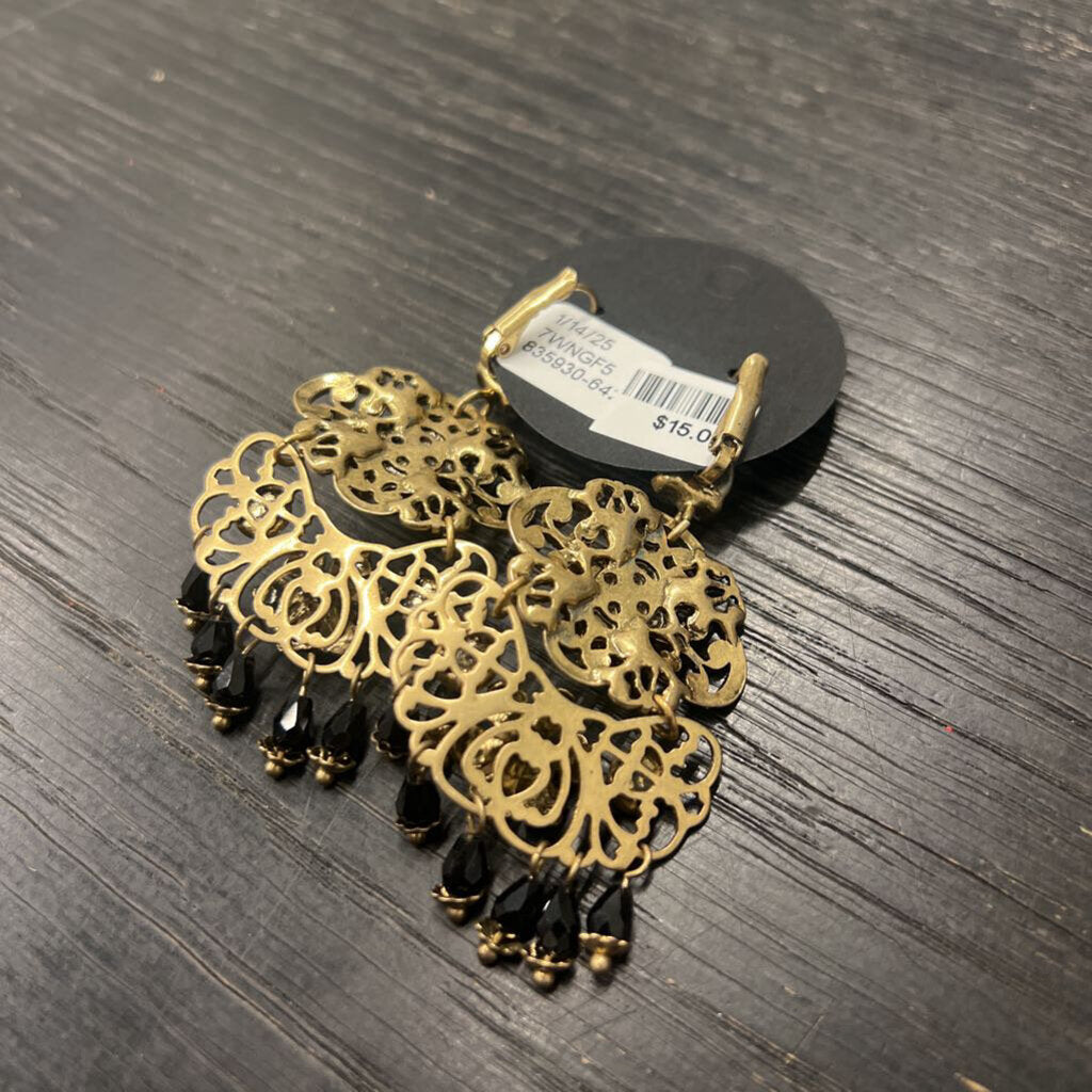 Gold/ Black Chandelier Statement Earrings
