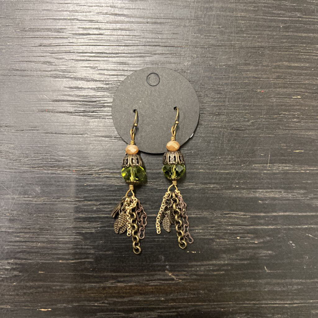 Bronze/ Green Tassel Drop Earrings